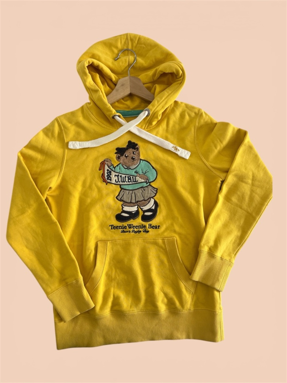 Teenie Weenie Yellow Hoodie with Teal Trim and Bear Patch